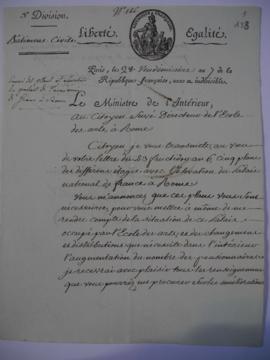 Lettre accompagnant l’envoi des plans et élévations du Palais de l’Académie de France à Rome (pal...