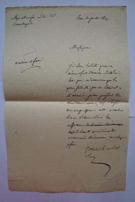 lettre réponse à la lettre du 30 juin 1820, de Artaud, premier secrétaire de la Légation français...
