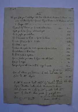 note des dépenses faites pour l’emballage des caisses au mois de mai 1835, du menuisier Giuseppe ...