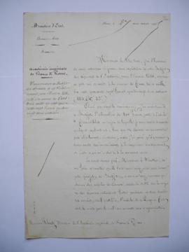 lettre pour transmission du budget des dépenses pour l’Exercice 1855