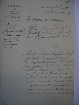 Lettre accordant à Mme Harriet, la somme due à feu son époux, du ministre Champagny à Joseph-Beno...