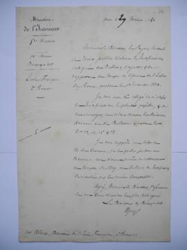 lettre demandant les justificatives pour le 1er trimestre 1850 de Guizard, directeur des Beaux-ar...