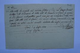 quittance pour un exemplaire de l’ouvrage Sette Colli di Roma, de Luigi Mossini à Horace Vernet, ...
