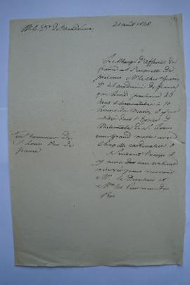 lettre au sujet de la pension du musicien Pâris, du ministre de l’Intérieur à Pierre-Narcisse Gué...