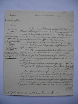 lettre accompagnant l’avis de l’ordonnancement des honoraires dus à l’architecte Giuseppe Marini ...