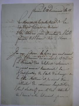 Lettre relative aux actes de propriété de la Villa Médicis, par le général Clarke à Joseph-Benoit...