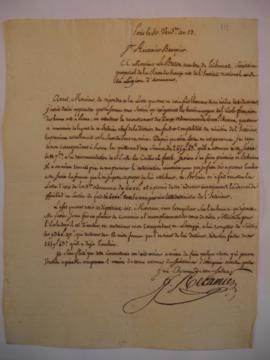 Lettre de J. Récamier, banquier à Le Breton : membre du Tribunat, secrétaire de la classe des Bea...