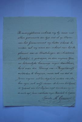 lettre (en flamant) de Sjarko Cramer à Lethière, fol. 189