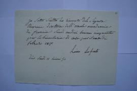 quittance pour le linge de maison du mois de février 1817, de Luisa Lafonte à Charles Thévenin, f...