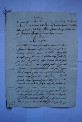 cahier des comptes et quittance pour les travaux de janvier à mars 1825, du maçon Francesco Oslen...