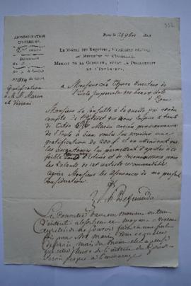 lettre informant de la décision d’accorder une gratification à M. Marin, de Degérando, maître des...