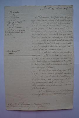 lettre demande de renseignements sur les comptes de 1813, 1814 et 1815, du ministre Laîné à Charl...
