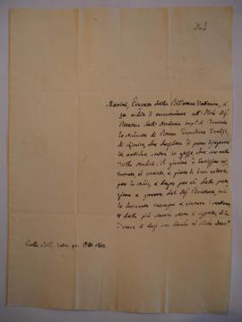 Lettre de recommandation pour le peintre Sirachino Sualfi, Sirachino, de Rimini Marini, employé d...