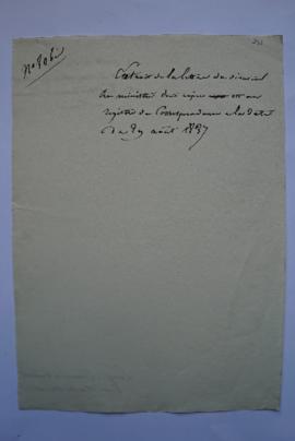note sur la lettre au ministre du 29 août 1837, fol. 251