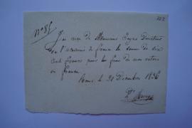 quittance pour les frais du retour en France, de l’architecte Prosper Morrey à Ingres, fol. 332