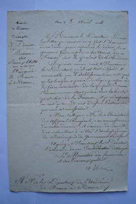 lettre autorisant de replacer les armes de France sur le palais de l’Académie, du ministre du Com...
