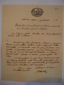 Lettre demandant la remise de 170 francs à Cacault pour l’envoi des caisses de Marseille, de Bell...