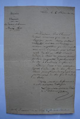 lettre annonçant l’arrivée des nouveaux pensionnaires prévue le 1er janvier 1825 (Lariviere, Seur...
