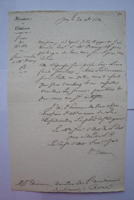 lettre au sujet de la somme accordée à Mr Maury, fils, pour prolonger de trois mois son séjour en...
