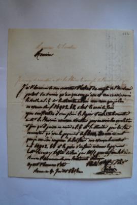 lettre accompagnant l’envoi du compte de l’Académie portant l’annotation de Thévenin, du banquier...