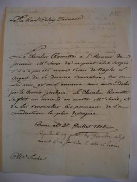 Lettre du chevalier Ramette et brouillon de la réponse de Joseph-Benoît Suvée, fol. 189-189bis