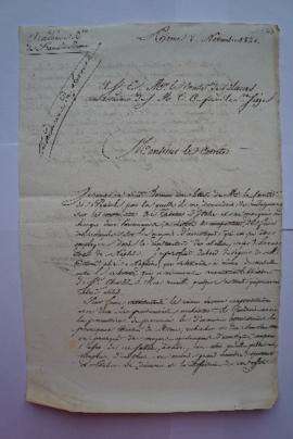 lettre au sujet du travail demandé par le comte de Pradel aux pensionnaires architectes et musici...