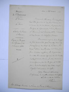 lettre au sujet du projet de budget des dépenses pour l’exercice 1851, de Vaisse, ministre de l’I...
