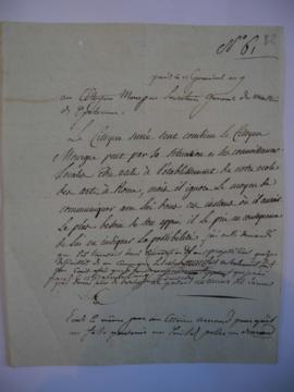 Brouillon de lettre demandant l’aide pour l’établissement de l'Académie, de Joseph-Benoît Suvée à...