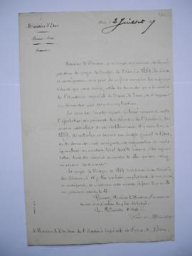 deux lettres au sujet de la préparation du projet de budget pour l’exercice 1859