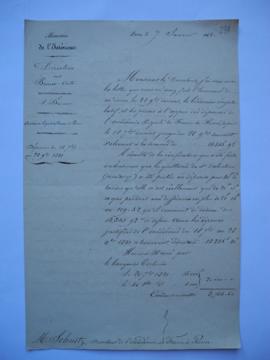 lettre au sujet des dépenses du 18 septembre au 28 novembre 1841, du ministre de l’Intérieur à Je...