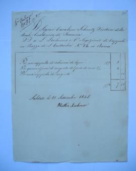 facture et quittance du chapelier Mattia Lechener à Jean-Victor Schnetz, fol. 295