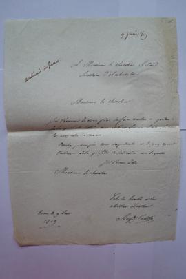 lettre demandant de faire remettre au porteur de la lettre ses dessins sur la Sicile, de l’archit...