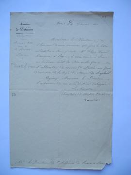 lettre informant de l’ordre donné à M. Fleury Hérard, banquier à Paris, d’ouvrir le troisie crédi...