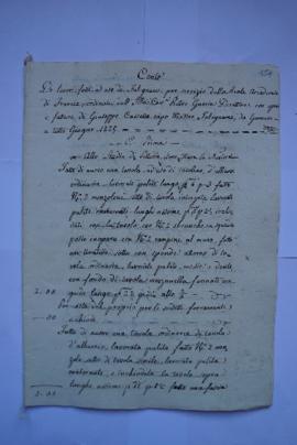 cahier des comptes et quittance pour les travaux de janvier à juin 1825, du menuisier Giuseppe Ca...