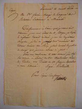 Lettre informant du paiement au capitaine Chiapella, avec son reçu, de Belleville, commissaire gé...