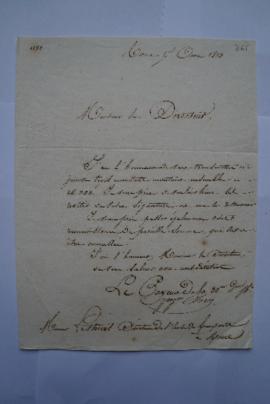 lettre accompagnant l’envoi de trois mandats à la signature de Lethière, de Poeydavant, payeur de...