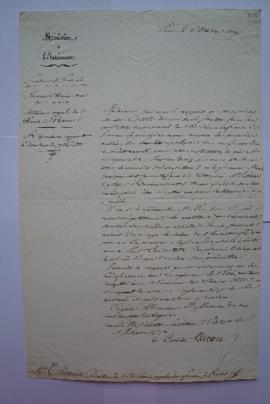 lettre réponse au rapport du Directeur du 7 août 1819 sur la situation financière et l’état du pe...