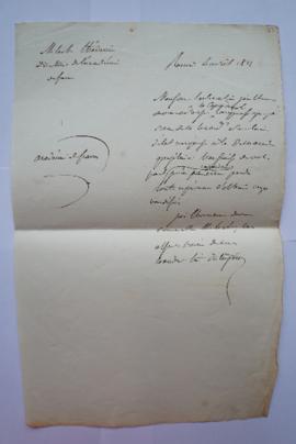 lettre accompagnant une lettre de Mariani avec laquelle M. Allais pourra aller prendre les cartes...