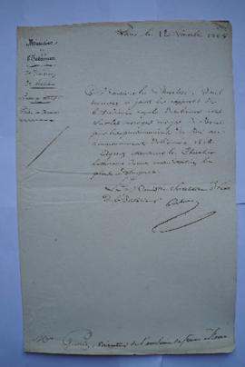 lettre accompagnant l’envoi des rapports de l’Académie royale des Beaux-arts sur les ouvrages des...