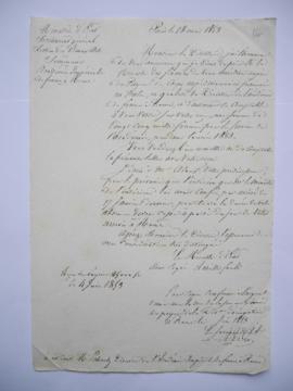 lettre informant de la somme versée pour le service de l’Académie pendant l’année 1853
