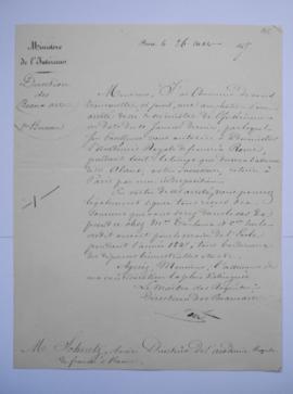 lettre transmettant une ampliation d’un arrêté du 10 janvier 1847 autorisant à administrer l’Acad...