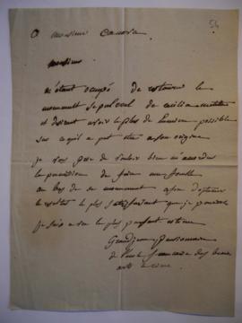Lettre demandant la permission de fouiller au bas du tobeau de Cecilia Metella, fol. 54