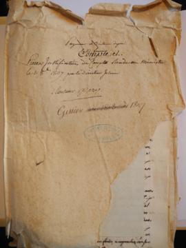 « Compte et Pièces justificatives du compte rendu au ministre le 1 octobre 1807 par le Directeur ...