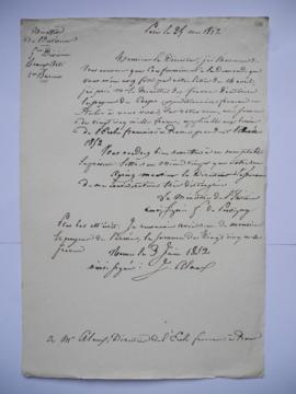 lettre informant du payement d’une somme de 25 000 fr pour l’exercice 1852, du comte de Persigny,...