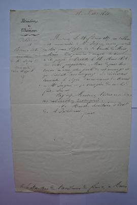 lettre demande d’un rapport au sujet d’avancement d’un travail d’Ingres sur une commande pour l’é...