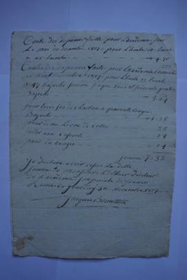 Fourniture d’huile, charbon, coton, draps, bottes : quittance (novembre-décembre 1807), fol. 299-...