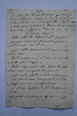 cahier de comptes et quittance pour les travaux de janvier 1829, du vitrier Felice Durani à Horac...