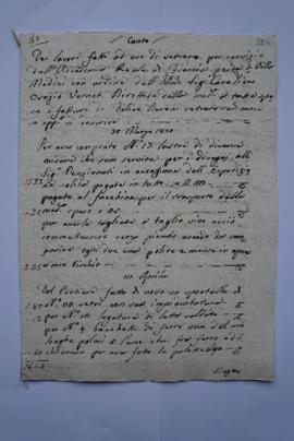 cahier de comptes et quittance pour les travaux du 30 mars au 14 juin 1830, du vitrier Felice Dur...