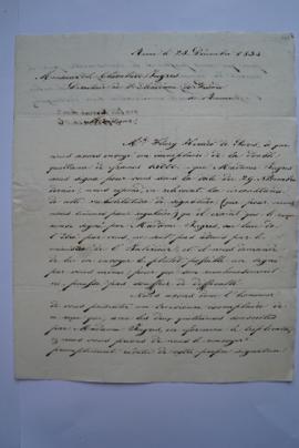 lettre informant que selon le banquier à Paris, Hérard, le reçu signé par Madame Ingres n’est pas...