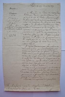 lettre informant de la suspension du remboursement des 8000 f. de la somme prêtée à l’Académie, d...